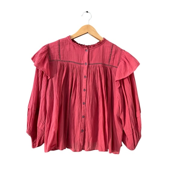 Free People Flor E Mayo Peasant Balloon Sleeves Blouse Size S OB1024231 - Picture 9 of 11